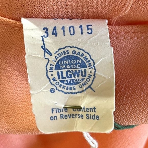 70s Vintage Deadstock Lori Jean Sherbet Orange Long Sleeve Sheath Dress Size 12 - Picture 8 of 9